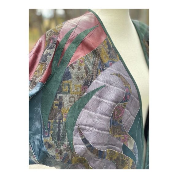 Vintage Streve Lamb Leather Coat Patchwork Open Front Oversized - Picture 7 of 11